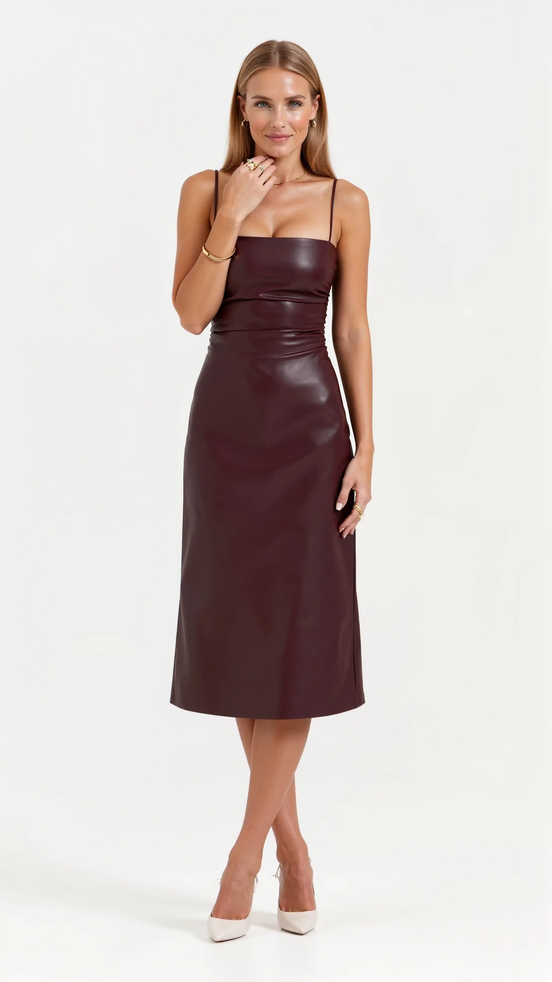 Camellia Vegan Leather Midi Dress - Nextleian