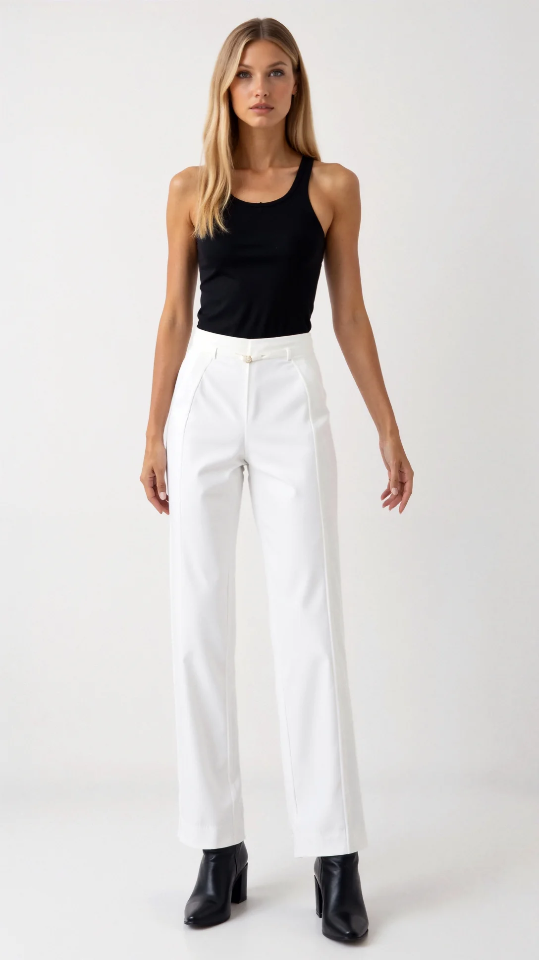 Brooke White Mid Waist Baggy Trousers - Nextleian